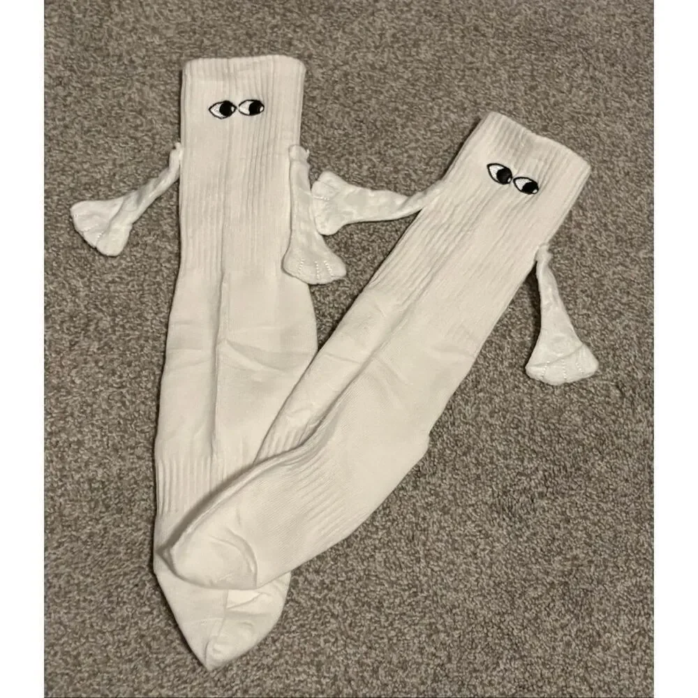Two Pairs of eyes and ears or hands ladies white socks size 7-9